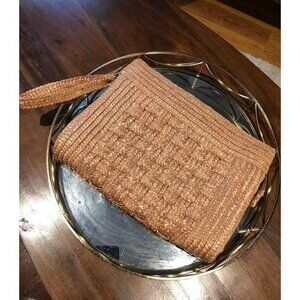 Large Tan Woven zippered clutch/handbag